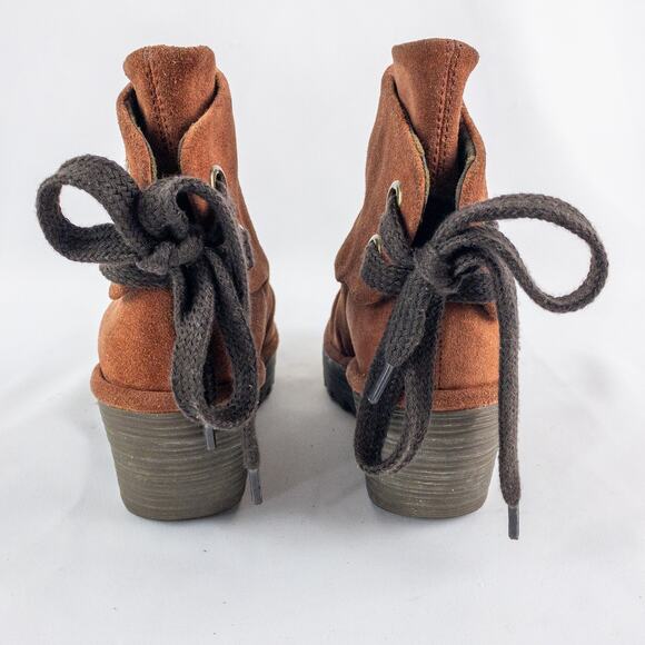 Anthropologie’s Fly London Suede Yama Rust Orange Ankle Booties Womens 36 US 5.5 - Picture 10 of 16